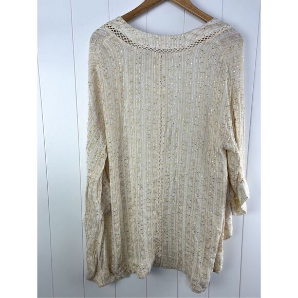 Soft Surroundings NWT Soft Cream & Gold Glamour Open Topper Cardigan Sequins S - Picture 10 of 10